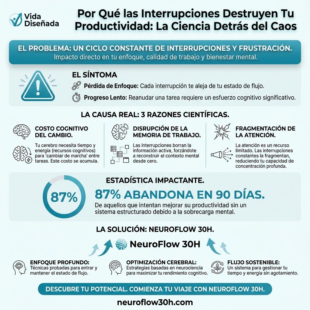 Infografía: Por Qué las Interrupciones Destruyen Tu Productividad: La Ciencia Detrás del Caos