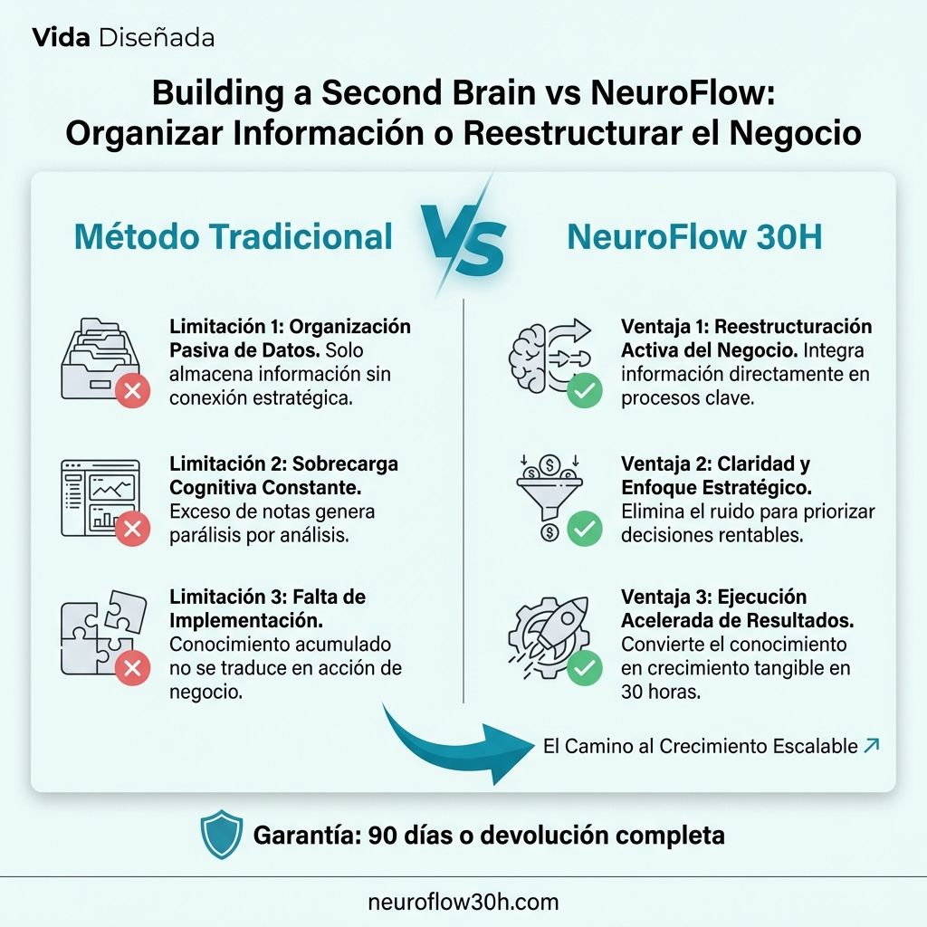 Infografía: Building a Second Brain vs NeuroFlow: Organizar Información o Reestructurar el Negocio