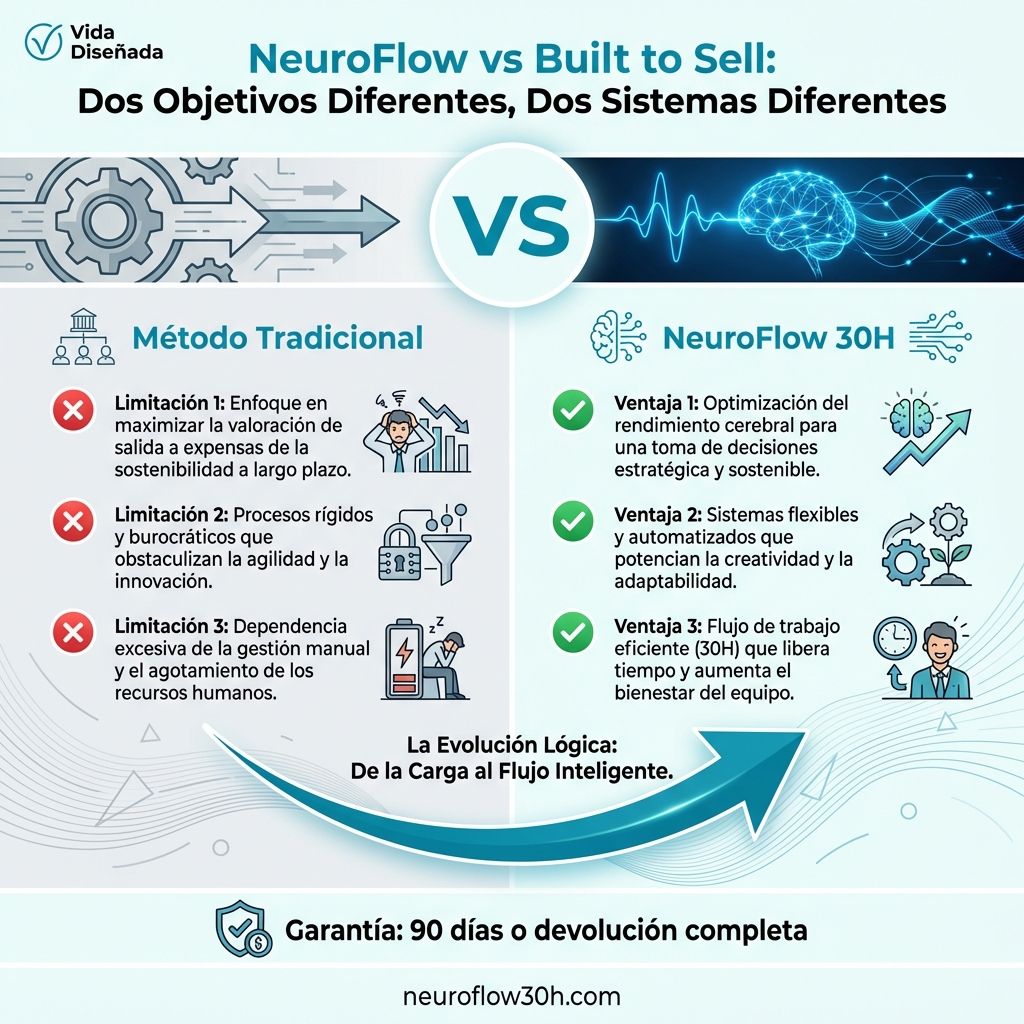 Infografía: NeuroFlow vs Built to Sell: Dos Objetivos Diferentes, Dos Sistemas Diferentes