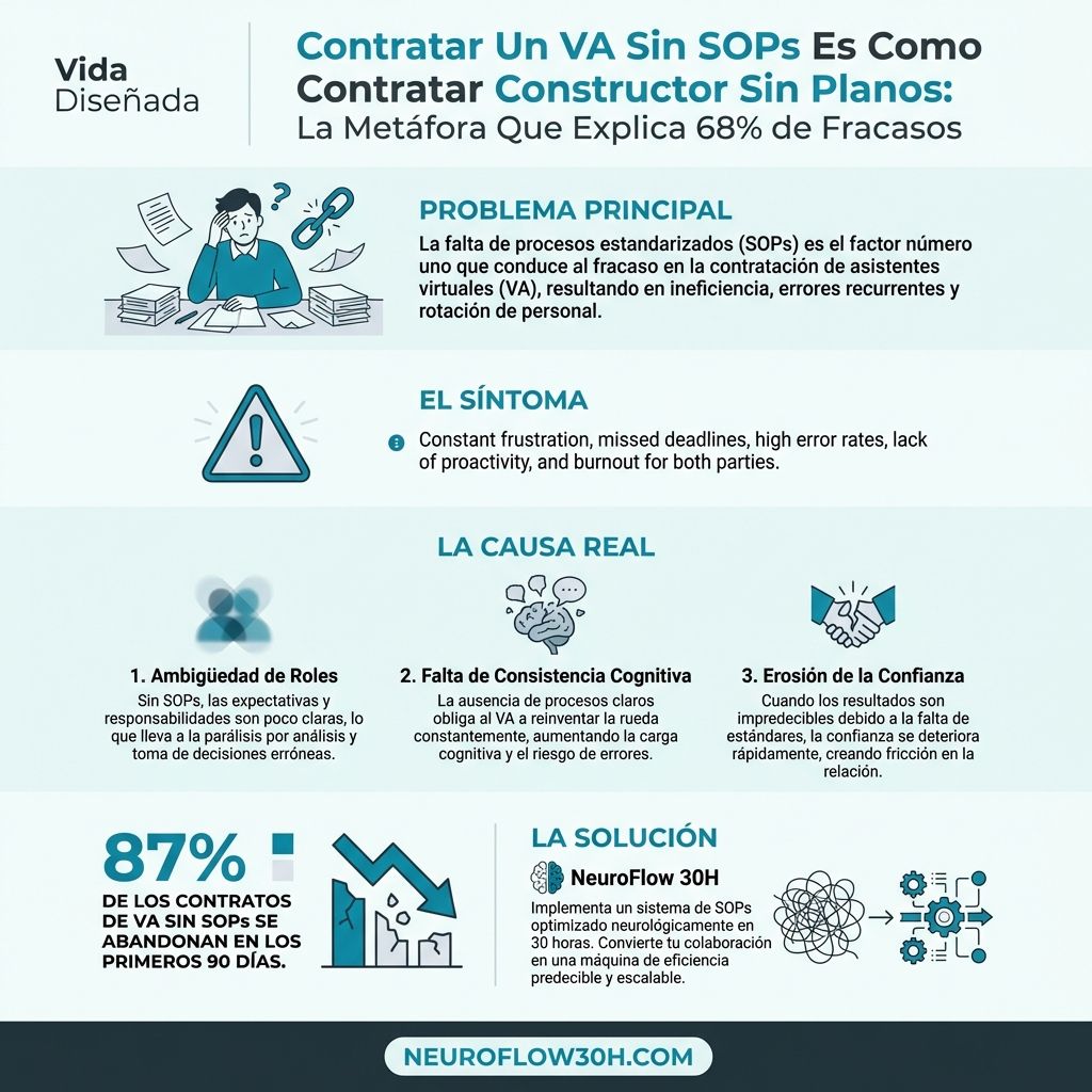 Infografía: Contratar Un VA Sin SOPs Es Como Contratar Constructor Sin Planos: La Metáfora Que Explica 68% de Fracasos