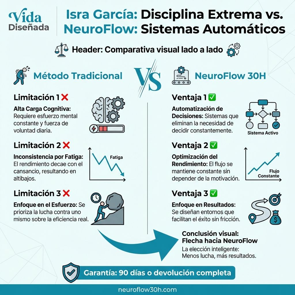 Infografía: Isra García: Disciplina Extrema vs. NeuroFlow: Sistemas Automáticos