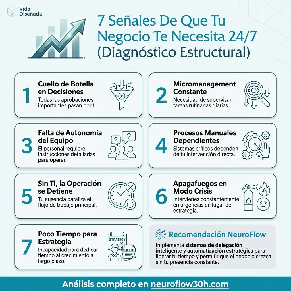 Infografía: 7 Señales De Que Tu Negocio Te Necesita 24/7 (Diagnóstico Estructural)